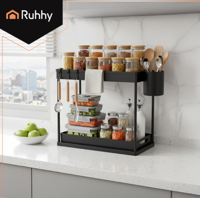 Virtuvės lentyna su ištraukiamu stalčiumi